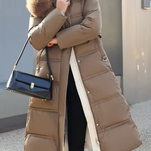 New in Winter New Down Cotton Parkas Jacket Women's X-Long Faux Fur Collar Padded Jacket Thick Loose Large Size Padded Jacket